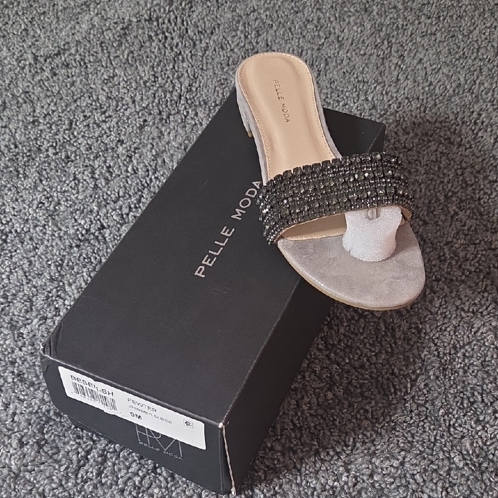 Pelle Moda Black Beaded Slide Sandals